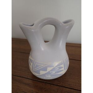 Native American Folk Art Mesa Verde Wedding Vase Artist Signed Blue Pottery